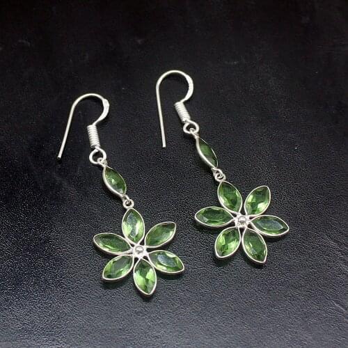 Gemstonefactory Big Promotion Unique 925 Silver Dazzling Green Topaz Shiny Women Ladies Gifts Dangle Drop Earrings 20212088