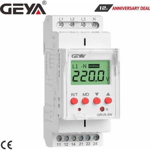 GEYA GRV8-S LCD Digital Display Voltage Relay 8A 2SPDT Monitoring Phase Sequence Relay