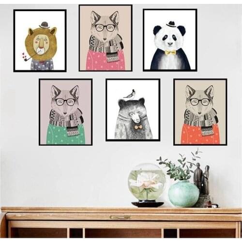 Nordic Style Painting Cartoon Animal Prints Canvas Home Decoration Wall Art Modular Pictures Watercolor Poster For Kids Room