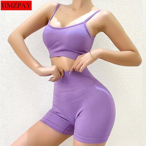 2021 Summer Breathable And Quick-Drying Sports Underwear Bra Shorts Sets With Chest Pad Womens Fitness Yoga Sportswear Suit