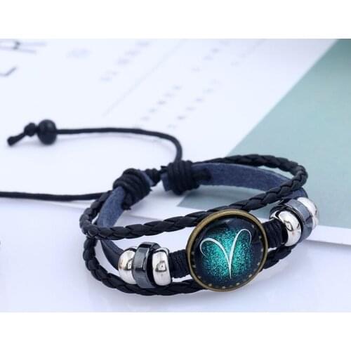 Twelve Zodiac Bracelet Hand-Woven Beaded Vintage Leather Constellations Bracelet For Girls And Boys