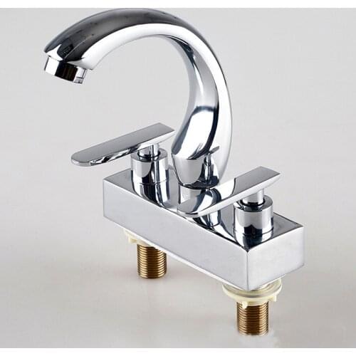 L16007 - Deck Mounted on Wash Basin Double Handle Double Hole Zinc Faucet