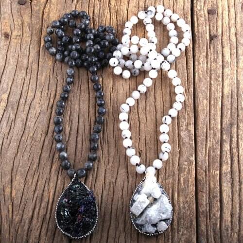 MD Fashion Boho Jewelry Stone Beads Knotted Stones Necklaces With Handmake Paved Stone Dorp Pendant Necklace Women Gift