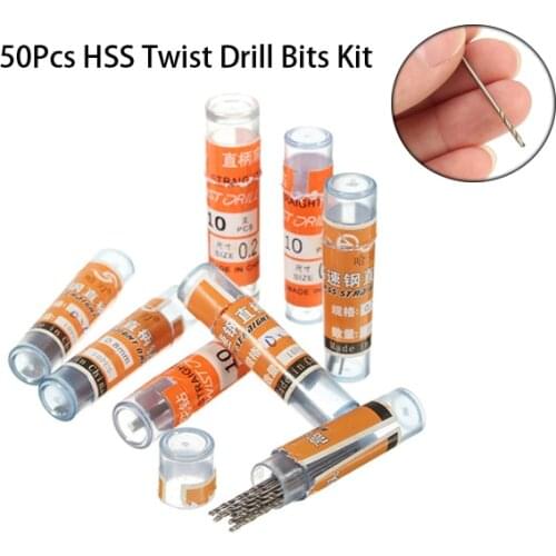 50Pcs HSS Micro Metric Twist Drill Bit Set Metal Wood Plastic Aluminum Drilling Woodworking 0.6mm/0.8mm/1mm/1.5mm/2mm Kit