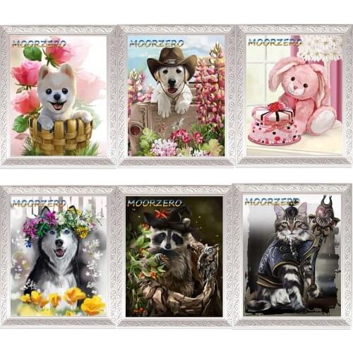 DIY Diamond Painting Cross Stitch Cute Dog and Cat Square Rhinestone Diamond Pattern Set Unfinish Decor Full Diamond Embroidery