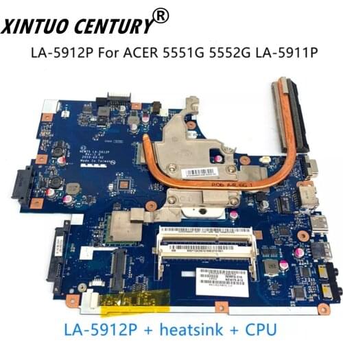 NEW75 LA-5912P mainboard + heatsink + CPU=LA-5911P for ACER Aspire 5251 5552G 5551G Laptop motherboard MBBL002001 Test OK