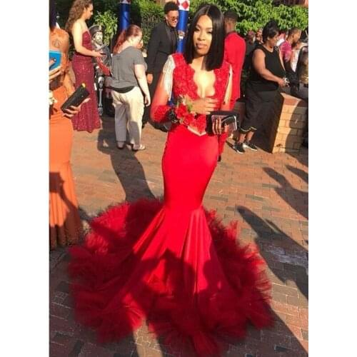 2020 New Elegant Long Sleeves Prom Dresses Mermaid Lace Appliques Deep V Neck Evening Party Dresses Vestido De Festa