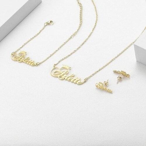 Personalized Crown Name Set Necklaces Handmade Earring Letters Bracelet Stainless Steel Collier Mothers Day Birthday Gifts