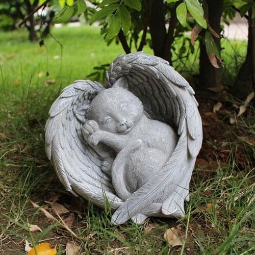 Resin Statue Sleeping Angel Dog Cat with Wings Decoration Resin Pet Memorial Statue Sculpture Garden Outdoor Decoration