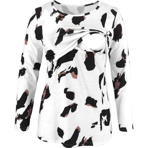 Casual Women Pregnant Nursing Baby Maternity Leopard Print Top Blouse Clothes Maternity Breastfeeding Clothes Vetement Grossesse