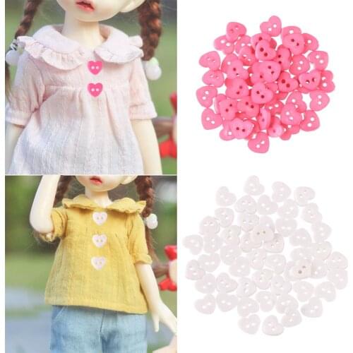 50PCS 6mm Mini Buttons For Dolls Clothes Sewing Button 2 Holes Heart Shape Handmade For Diy Blyth Doll Clothing Kids Garment
