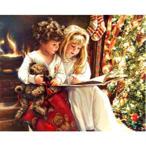 Christmas, cute sisters,girl child Needlework Art 14CT Canvas Unprinted Handmade Embroidery Cross Stitch Kits DIY Home Decor