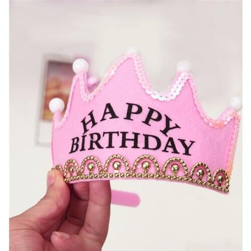 Boy Girl Yellow Pink First Birthday Hat Lovely King Princess Children Kids Birthday Light Up Luminous LED Crown Cap