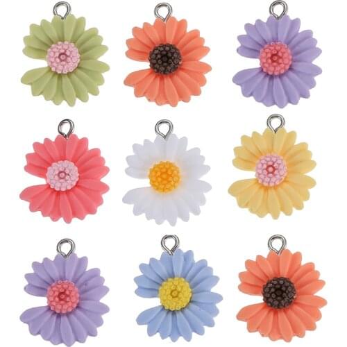 10pcs/lot Mixed Color Resin Daisy Sun Flower Charms Pendant For Jewelry Making DIY Earrings Bracelet Accessories