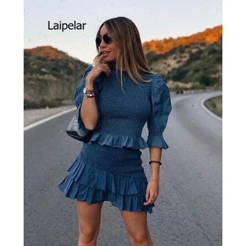 Stylish Smocked Elastic Ruffled Crop Blouses Vintage O Neck Half Sleeve Female Shirts Casual Streetwear Ladies Top Blusas