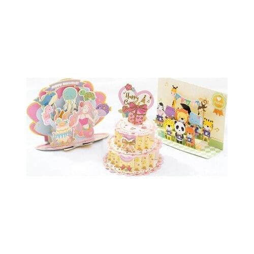 Baby Birthday Party Decoration Cartoon Mermaid Animal Birthday Cakes 3D stereo invitation happy birthday card Kids Shower Gifts