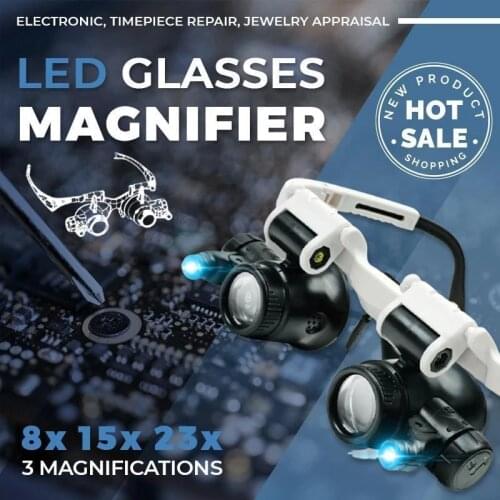 Head Mounted Magnifier Jeweler Watchmaker Magnifying Glass With Led Light 8x 15x 23x Led Magnifying Glasses Dropshipping