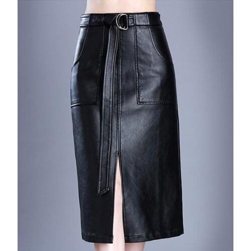 S-5XL! PU Faux Leather Pencil SKIRT Women