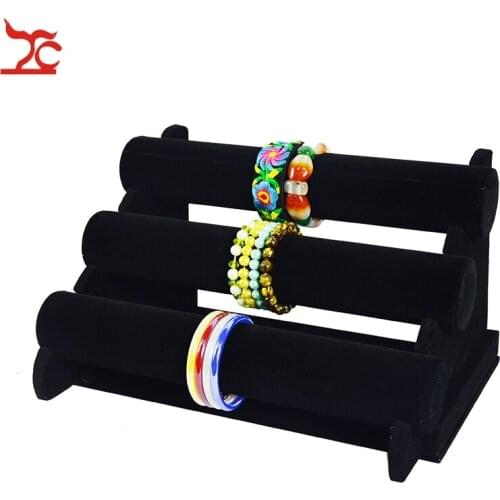 Velvet Three layer Bangle Bracelet Display Stand Portable Watch Bead Chain Holder Organizer Showcase Necklace Storage Stand