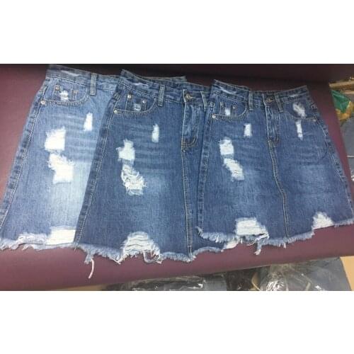 High Quality Casual Denim Skirt Blue Light Wash Women Distressed Mini Sex Ladies Sexy Ripped Summer Vintage Jeans Skirt