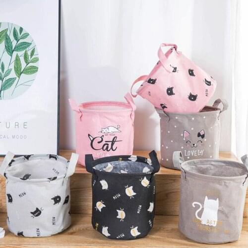 New Cartoon Cat Makeup Cosmetic Storage Box Kids Toys Storage Barrels Organiser Foldable Container floral Storage Basket AU1221