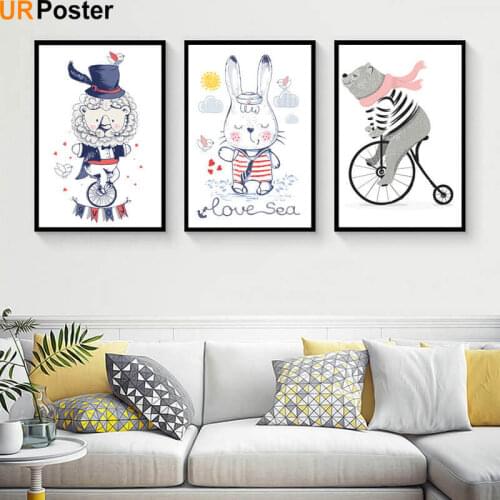 Funny Circus Animal The Lion Rabbit and Bear Prints Nordic Living Room Wall Art Pictures Home Decor Canvas Painting No Frame