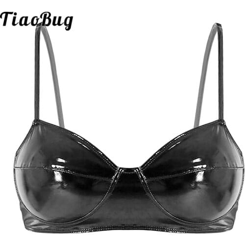 Womens PU Leather Bra Top Bustier Wetlook Crop Tops Dances Clubwear