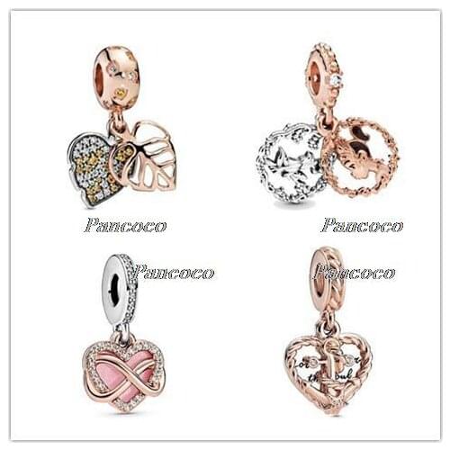 925 Sterling Silver Charm Sparkling Infinity Heart Dangle Charm Bead Fit Women Pandora Bracelet & Necklace Diy Jewelry