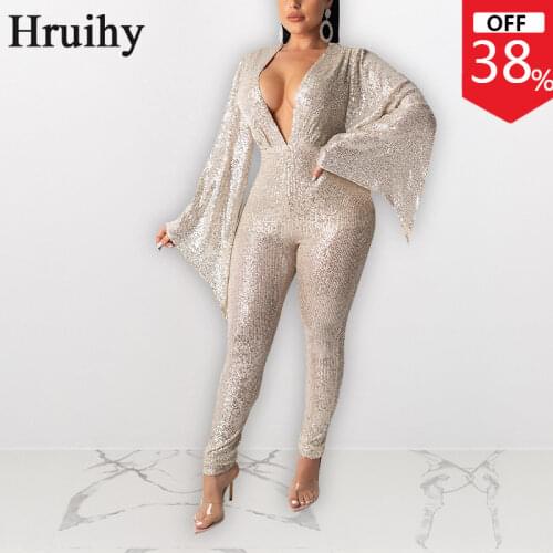 Long Sleeve Jumpsuit Women Solid Color Plus Size Autumn Sequin Romper Slim Elegant Casual Party Club Rompers Womens Jumpsuit