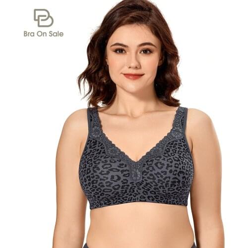 Womens Lace Plus Size Cotton Bra Plus Size Wire-Free Non-Foam Comfort Sleep Full Coverage