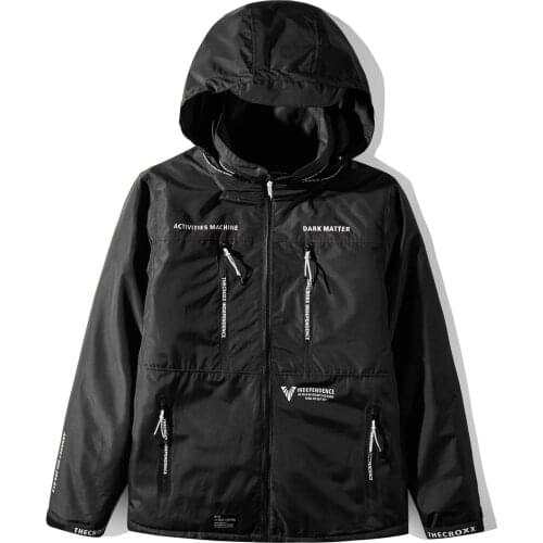 Winterized hooded jacket windbreaker multiple pockets military techwear streetwear