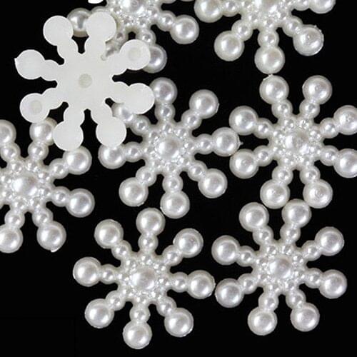 100Pcs Snowflake Artificial Flatback Pearl Christmas Card Making DIY Craft