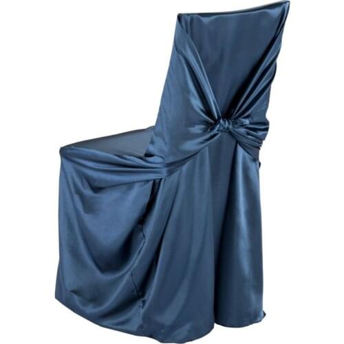 100Pcs Navy Blue Self Tie Satin Chair Cover For Universal Normal Chair For Wedding Party Banquet Free Shipping
