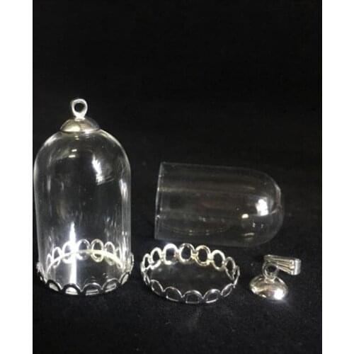 5sets/lot 30*20mm tube bell glass globe silver color lace base cap set glass vials pendant glass bottle accessories findings