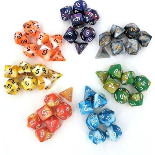 7pcs 2-color Dice Set with Nebula Polyhedral Mixed Color Dice for RPG Dungeons and Dragons Board Games D4-D20 Party Family Game