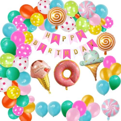 72 Pcs Pack Pink Happy Birthday Ballon Set Assorted Banners Flag Latex Dot Printed Anniversary Party Birthday Decoration Girl