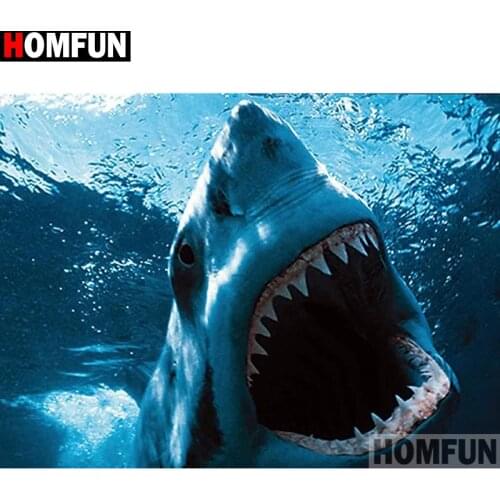 HOMFUN Full Square/Round Drill 5D DIY Diamond Painting "Animal shark" 3D Embroidery Cross Stitch 5D Home Decor A13415