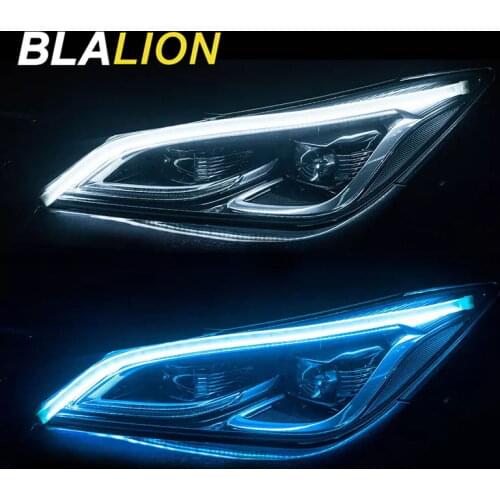 2pcs Car Daytime Running Light LED DRL Flexible Waterproof Strip Auto Headlights White Turn Signal Yellow Automotive Flow Lights