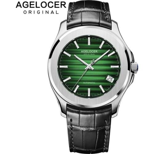 AGELOCER Luxury Automatic Mechanical Watch Men Luminous Self-wind Sapphire Calendar Man Watches Waterproof Green horloges mannen