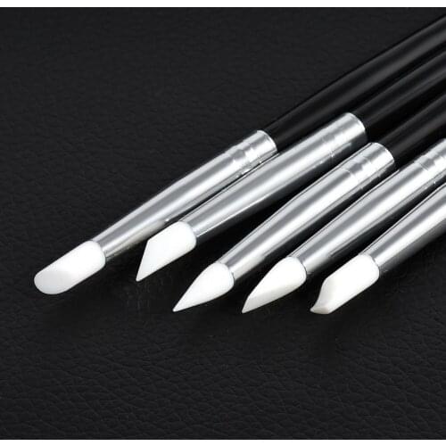 Black Rod Silicone Pen For Painting Wooden Handle Nail Art Brush Accessories for Nail DIY Tools Nail Art Manicure Pencil 5Pcs