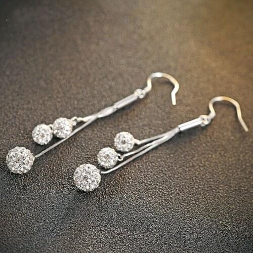 FNJ 925 Silver Drop Earrings for Women Jewelry New Fine 100% Pure Original S925 Silver Sterling Earring Tassel Ball White Zircon