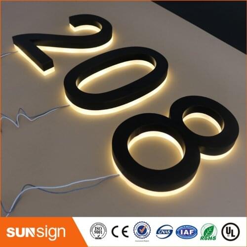 H 15cm backlit door number signs stainless steel black painted acrylic back warm white lights backlit letters House Numbers