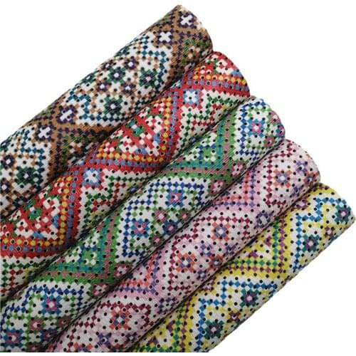 Plaids Pattern Printed Synthetic Faux Leather Vinyl Fabric Sheet Felt Backing Synthetic Leather Faux Vinil DIY A4 SIZE 6S99A