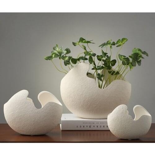 Creative Imitation Eggshell Coarse Ceramic Vase Handmade Ceramic Vases Flower Ornaments Hydroponics Home Decoration