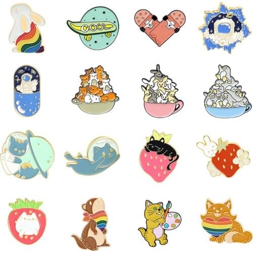 Space Planet Astronaut Enamel Pin Custom Cartoons Animal Alloy Brooches Bag Clothes Lapel Pin Adventure Badge Jewelry Gift