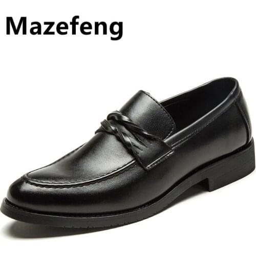 Mazefeng 2019 New Men Dress Shoes Male Gentlemen Leather Formal Shoes Men Business Office Wedding Slip on Flat High Quality