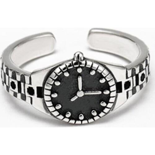 Fashion Ins Watch-shaped Female 925 Sterling Silver Jewelry Personality Creative Thai Silver Retro Opening Rings R674