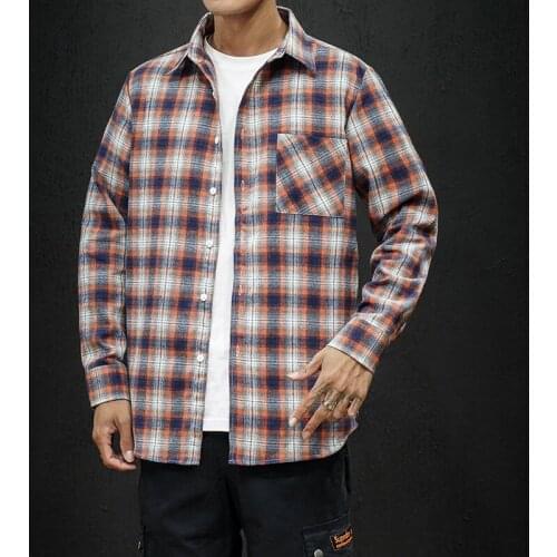 Mens Plaid Flannel Shirt Slim Fit Soft Spring Male Shirt Brand Mens Business Casual Long-sleeved Shirts Plus Size Dropship