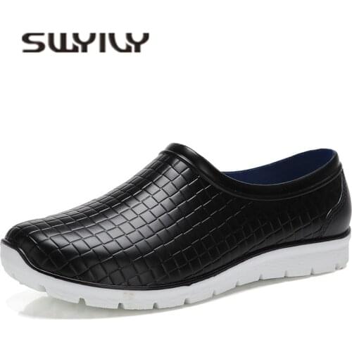 SWYIVY Men Water Shoes Rubber Rain Boots Anti Slip 2018 New Low Shallow Flat Male Rainboots Waterproof Kitchen Footwear 44