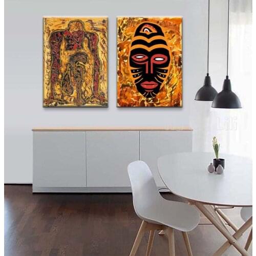 African American Print Set Of 2 Ethnic Canvas Wall Decor Tribal Mask Wall Art